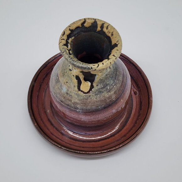 Studio Pottery Handcrafted Multicolor Ceramic Vase or Candle Holder With Drip Gl - Picture 3 of 9
